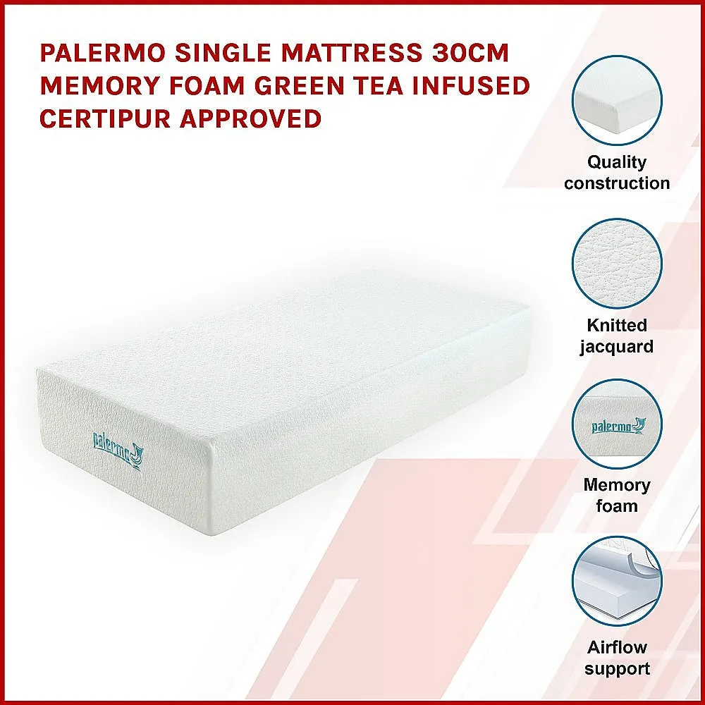 30cm Green Tea Memory Foam Single Mattress, CertiPUR Approved