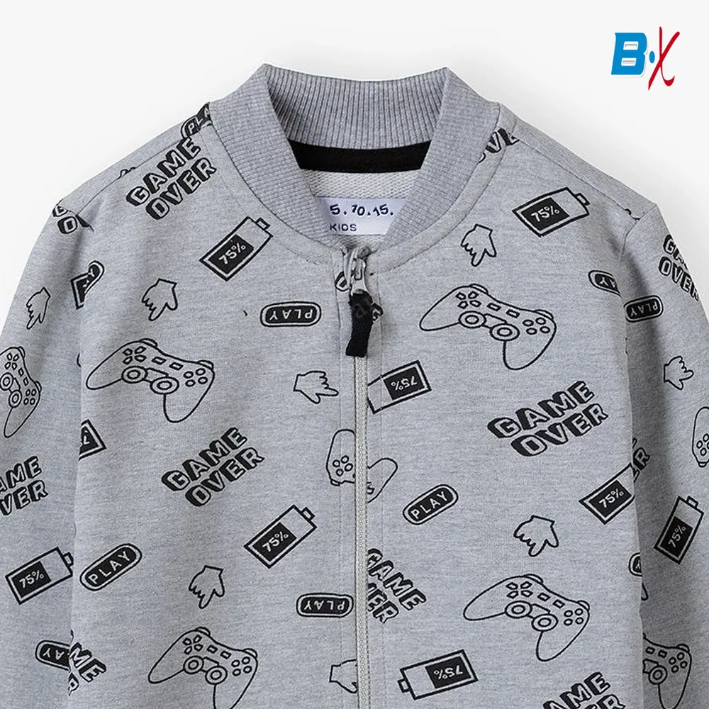 5.10.15 Game Over Allover Print Mock Neck Grey Zipper 10137