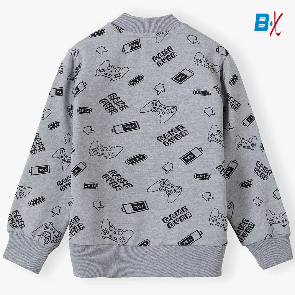 5.10.15 Game Over Allover Print Mock Neck Grey Zipper 10137