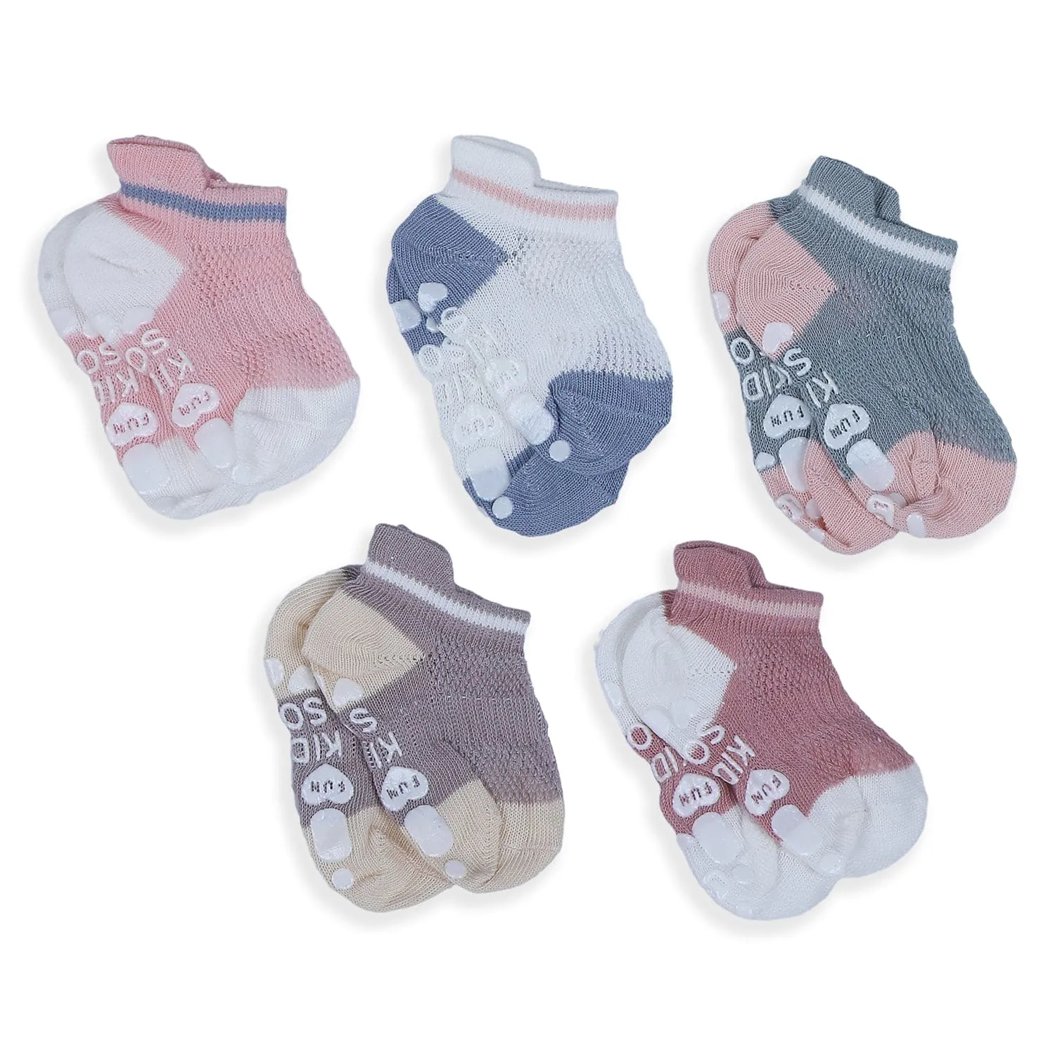 Baby Moo Colour Blocked Soft Anti-Skid Adorable 5 Pack Socks - Multicolour