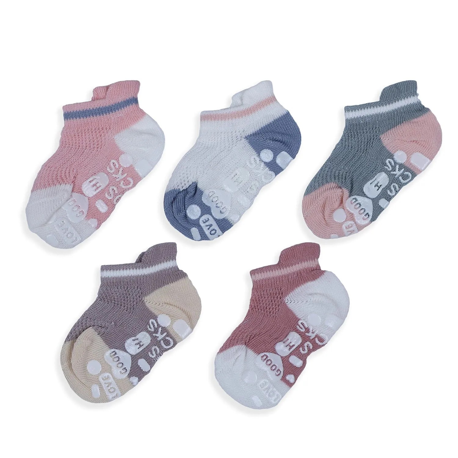 Baby Moo Colour Blocked Soft Anti-Skid Adorable 5 Pack Socks - Multicolour