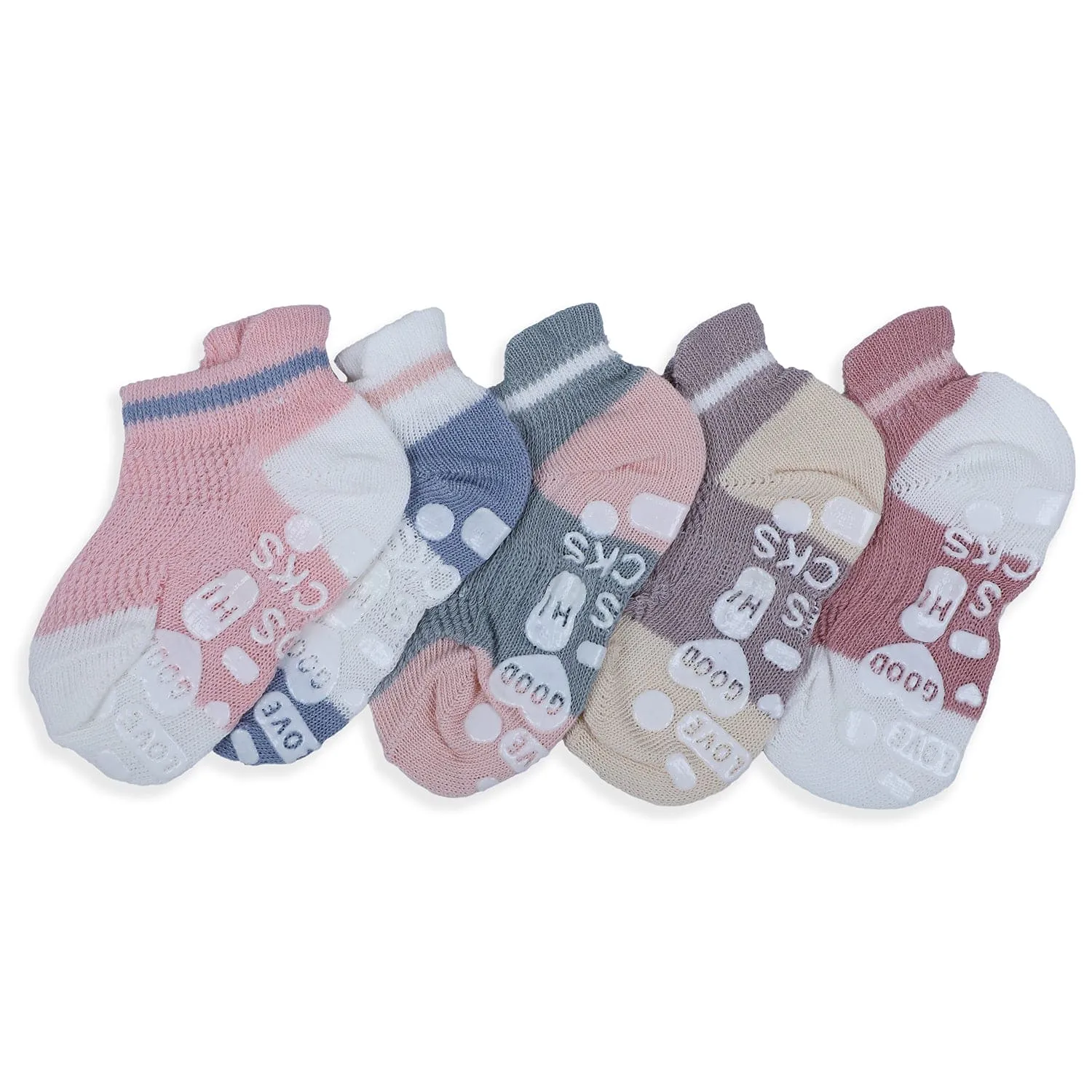 Baby Moo Colour Blocked Soft Anti-Skid Adorable 5 Pack Socks - Multicolour
