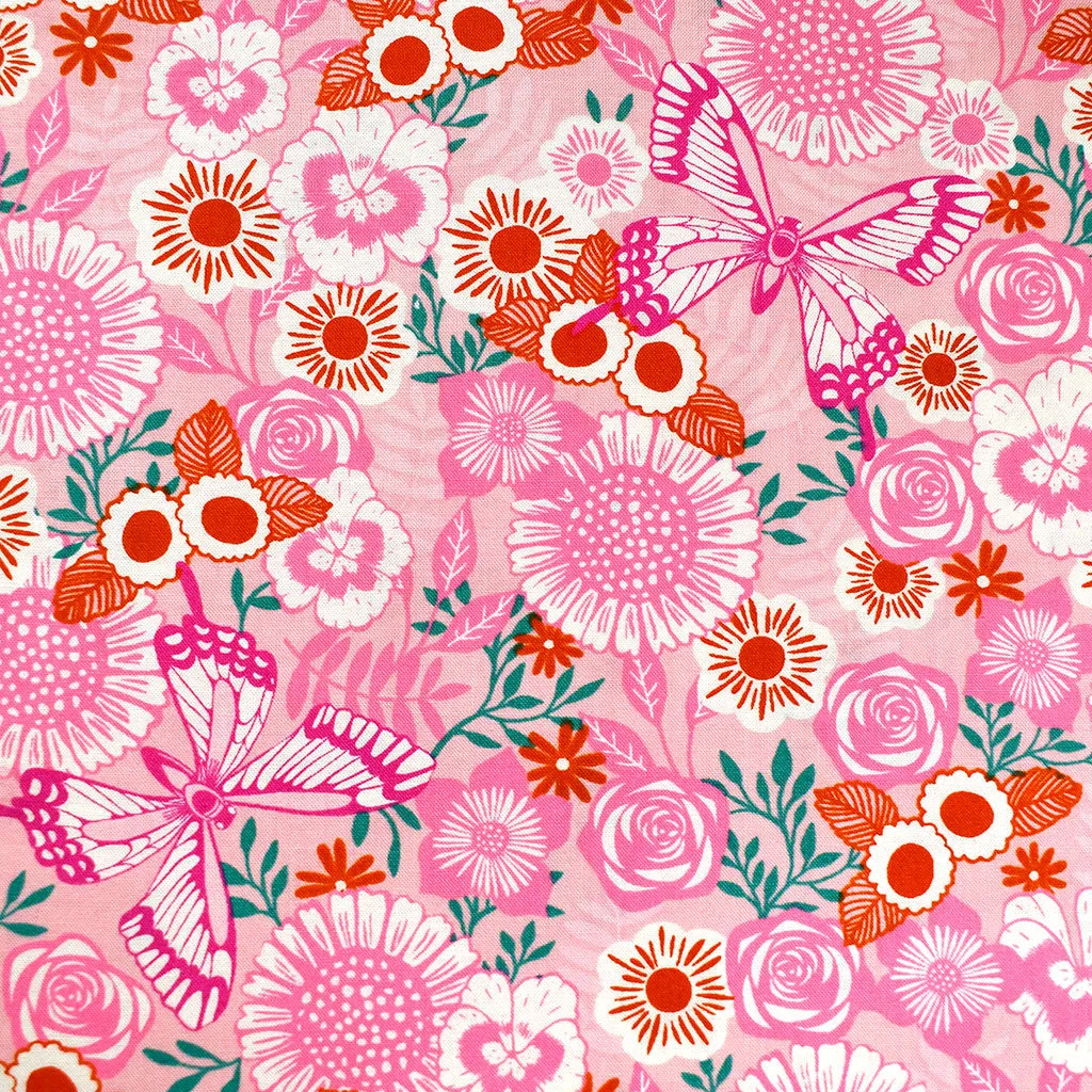 Backyard Butterfly Garden Premium Cotton Posy Pink SY