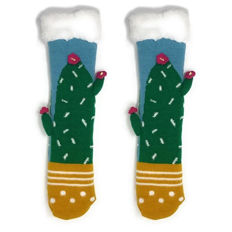 Cactus Hugs Plush Slipper Socks-Prickly on the outside, oh so soft on the inside! *