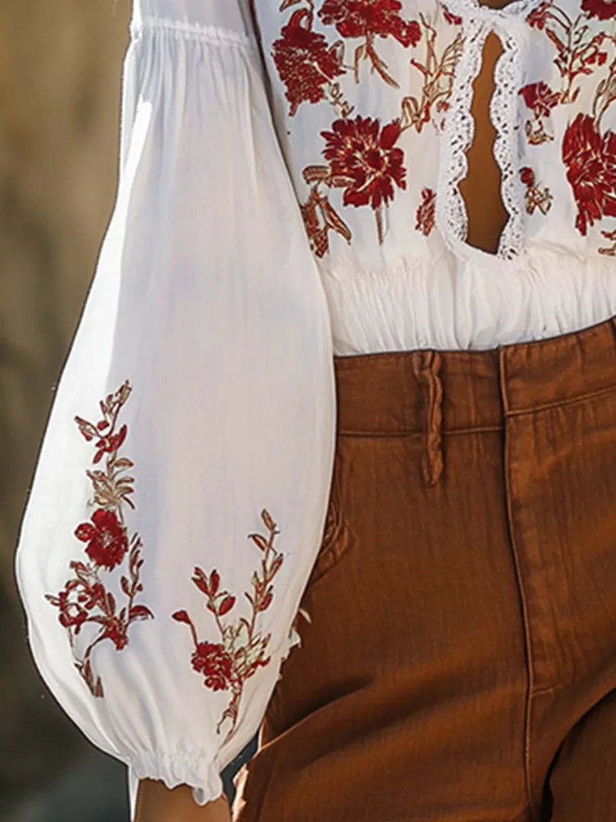 Elegant And Stylish Bohemian Flower Embroidered Shirt