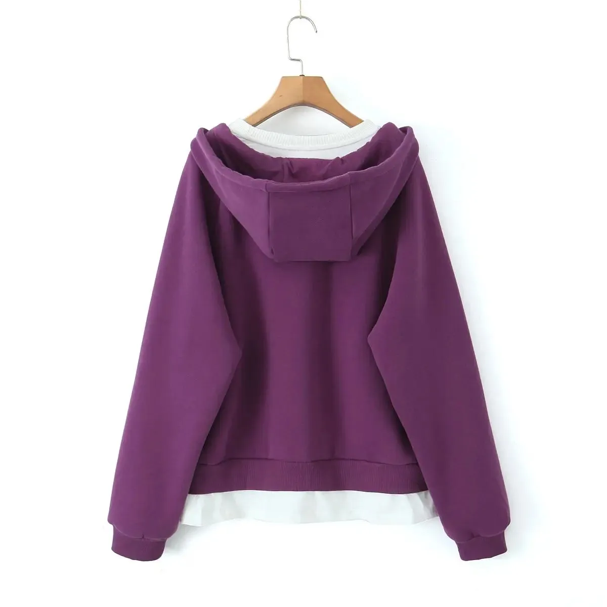 Fleece-lined Fake Two Pieces Hoodie Women Plus Size Winter Good Quality Keep Warm Casual Loose Hooded Raglan Sleeve Coat 8779