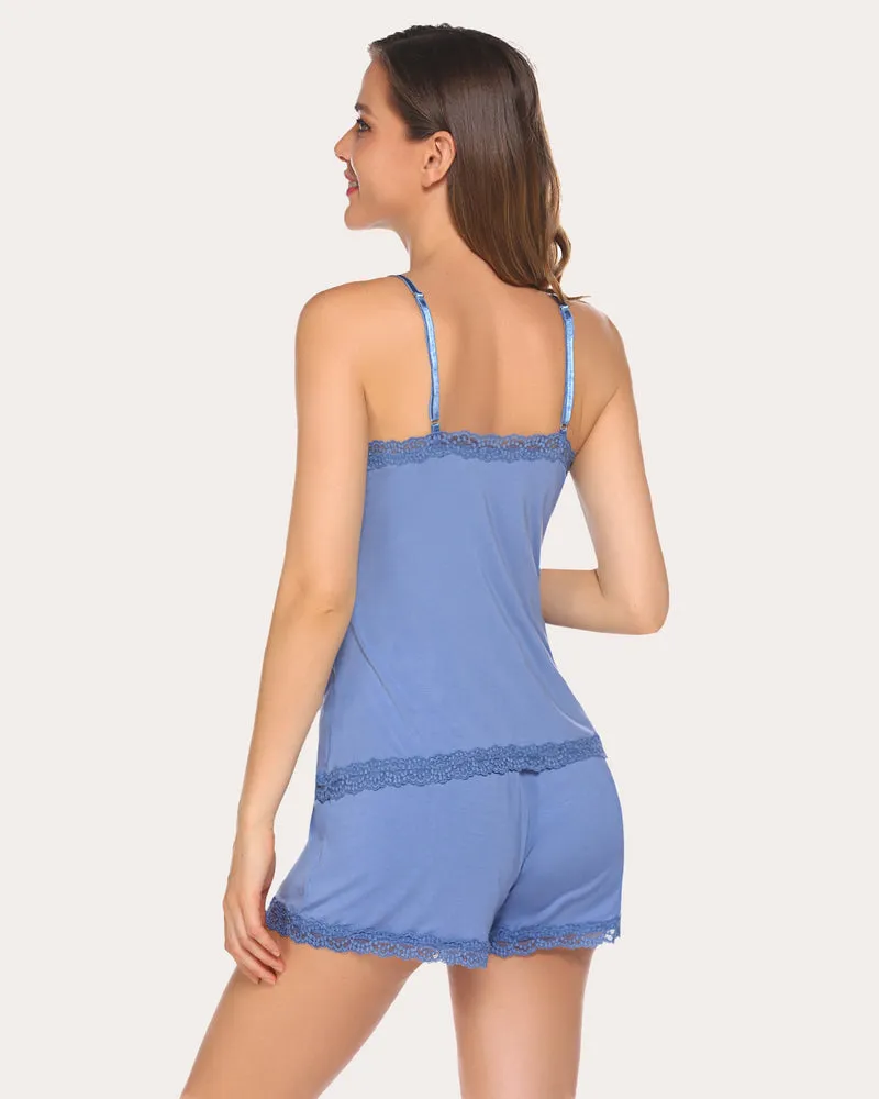 Floral Cami Pajama Set Lace Trim Short Set