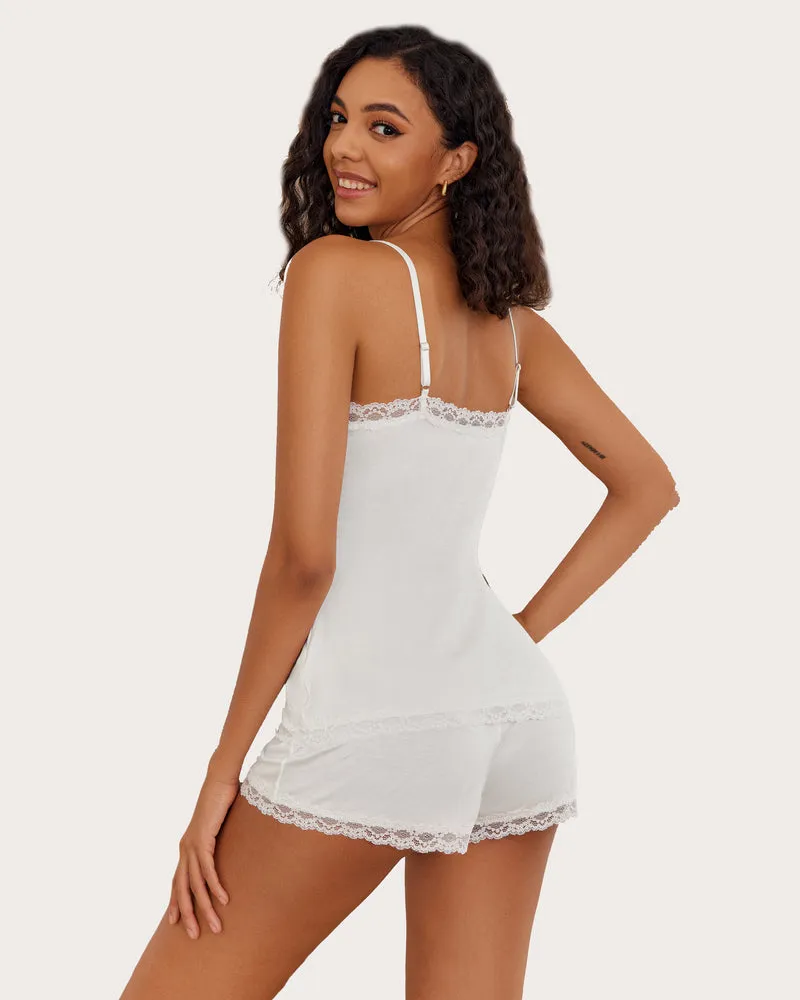 Floral Cami Pajama Set Lace Trim Short Set