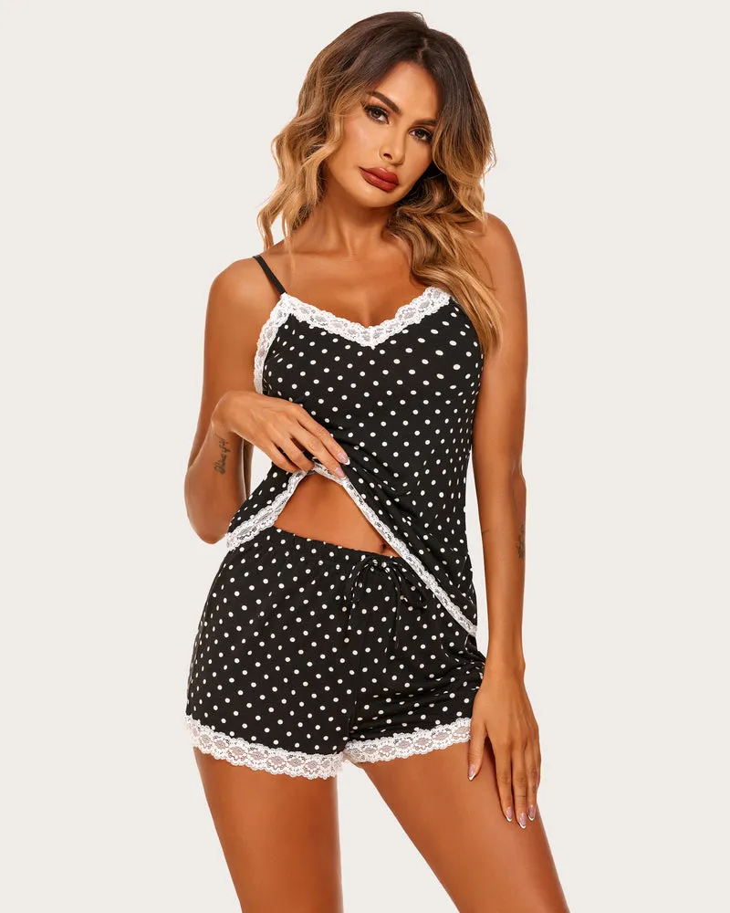 Floral Cami Pajama Set Lace Trim Short Set
