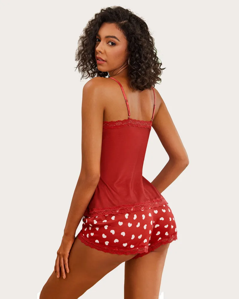 Floral Cami Pajama Set Lace Trim Short Set