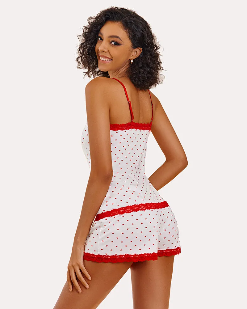 Floral Cami Pajama Set Lace Trim Short Set