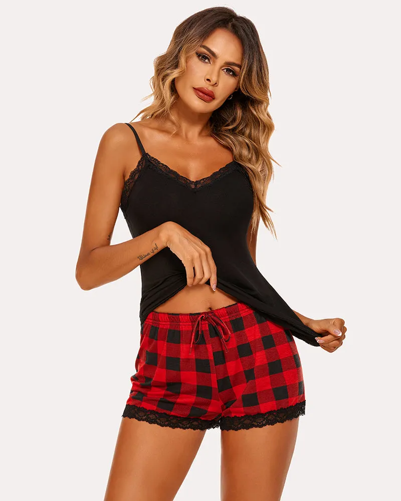 Floral Cami Pajama Set Lace Trim Short Set