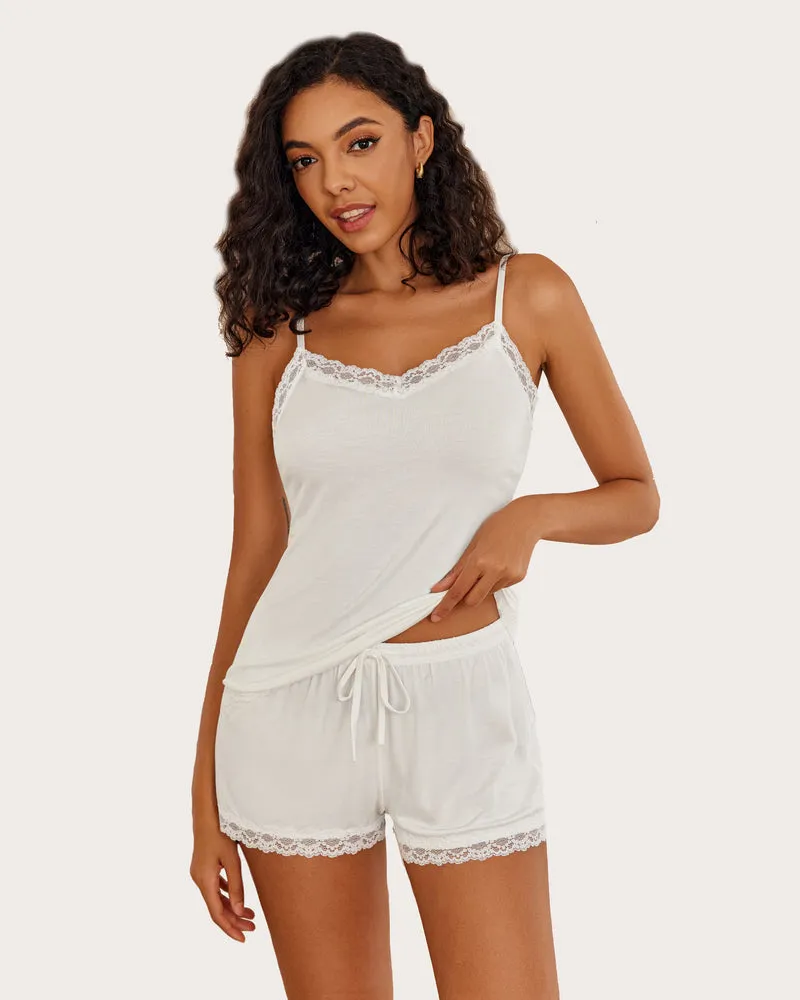 Floral Cami Pajama Set Lace Trim Short Set