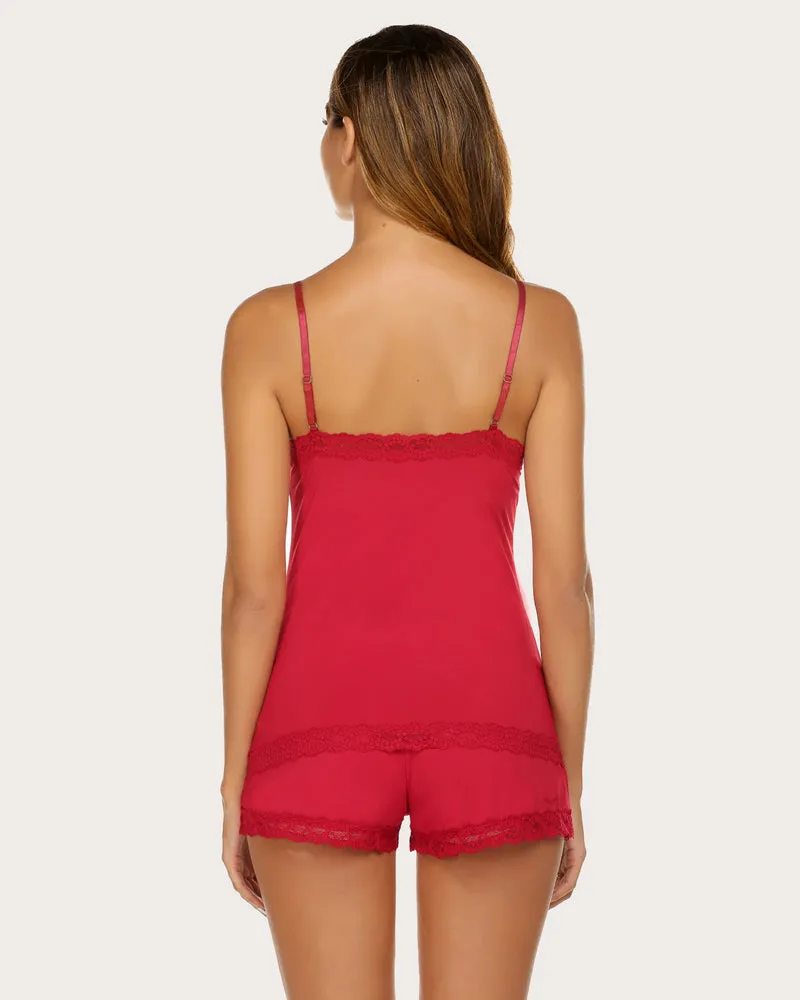 Floral Cami Pajama Set Lace Trim Short Set