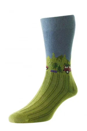 HJ Forest Scene Sock Light Green 6-11