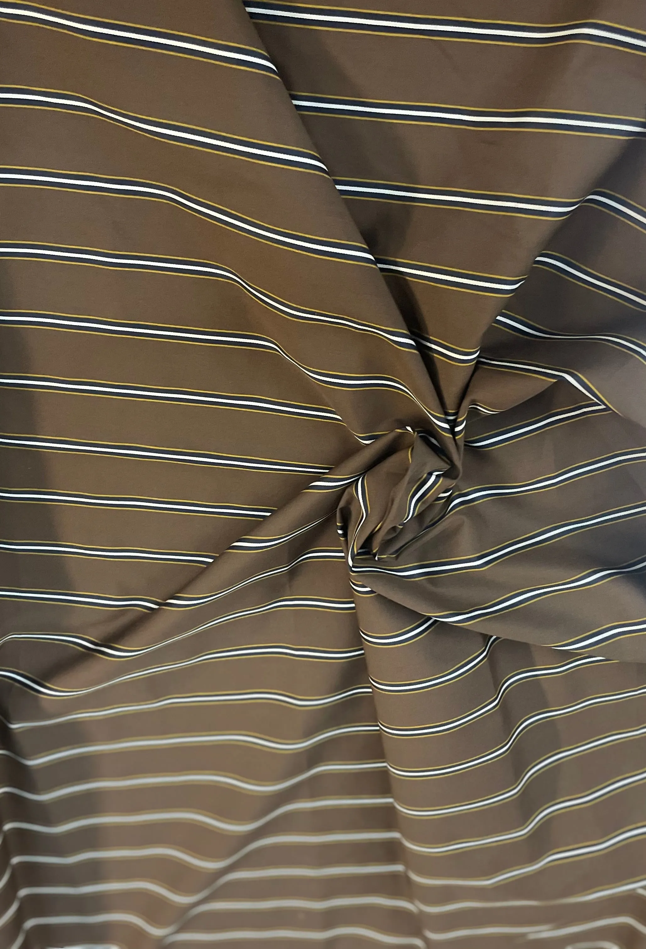 Nautical Stripe Cotton Shirting - Brown, Navy, Yellow & White