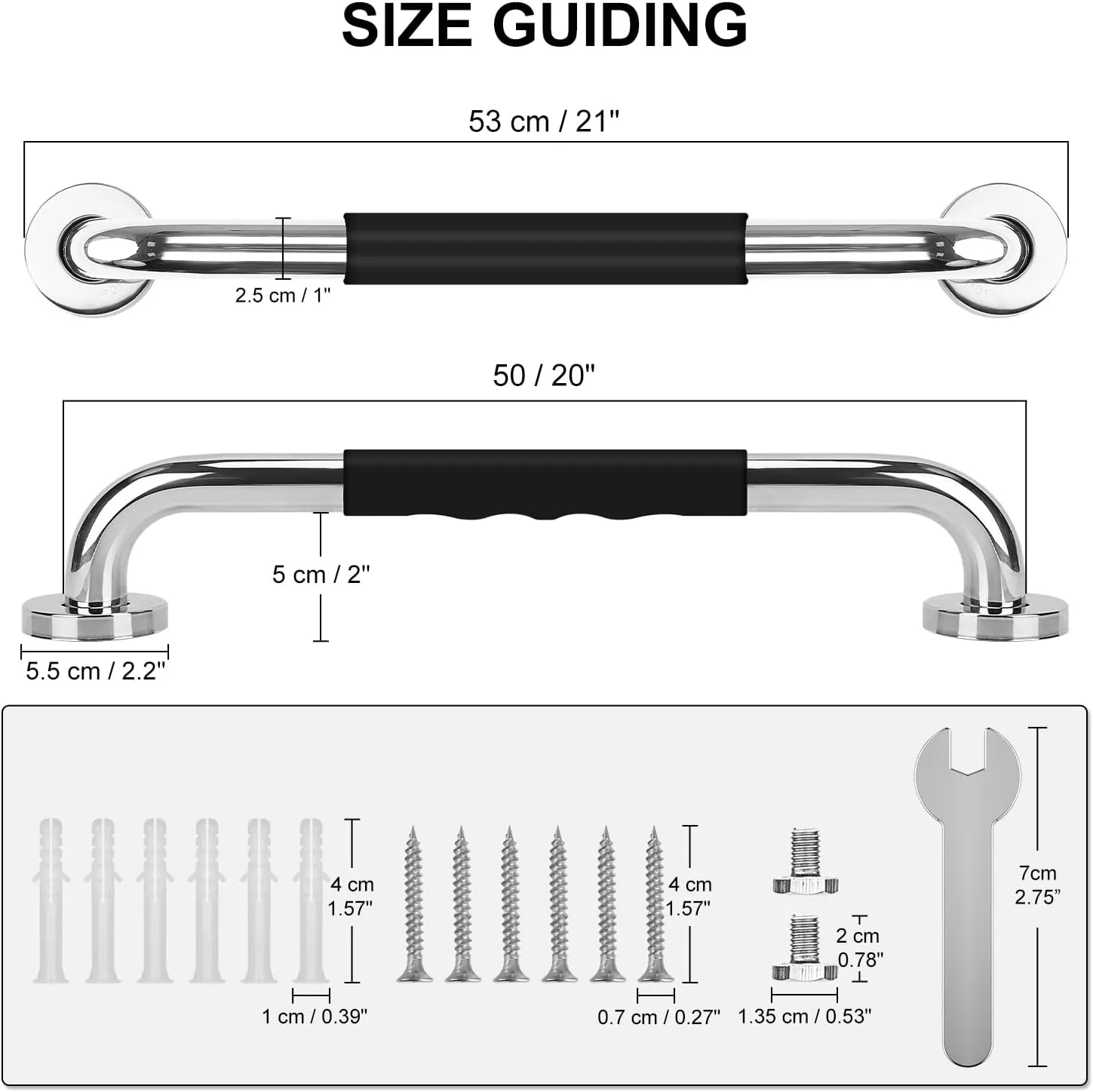 Non-Slip Grab Bars, SUS 304 Steel, Bathroom Shower Handle