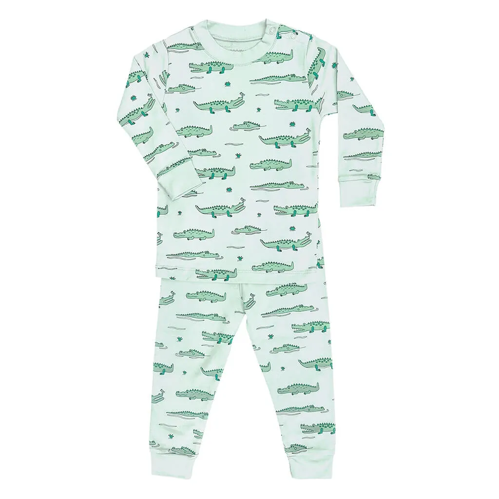Noomie Boy Crocodiles Two Piece Pajamas in Green