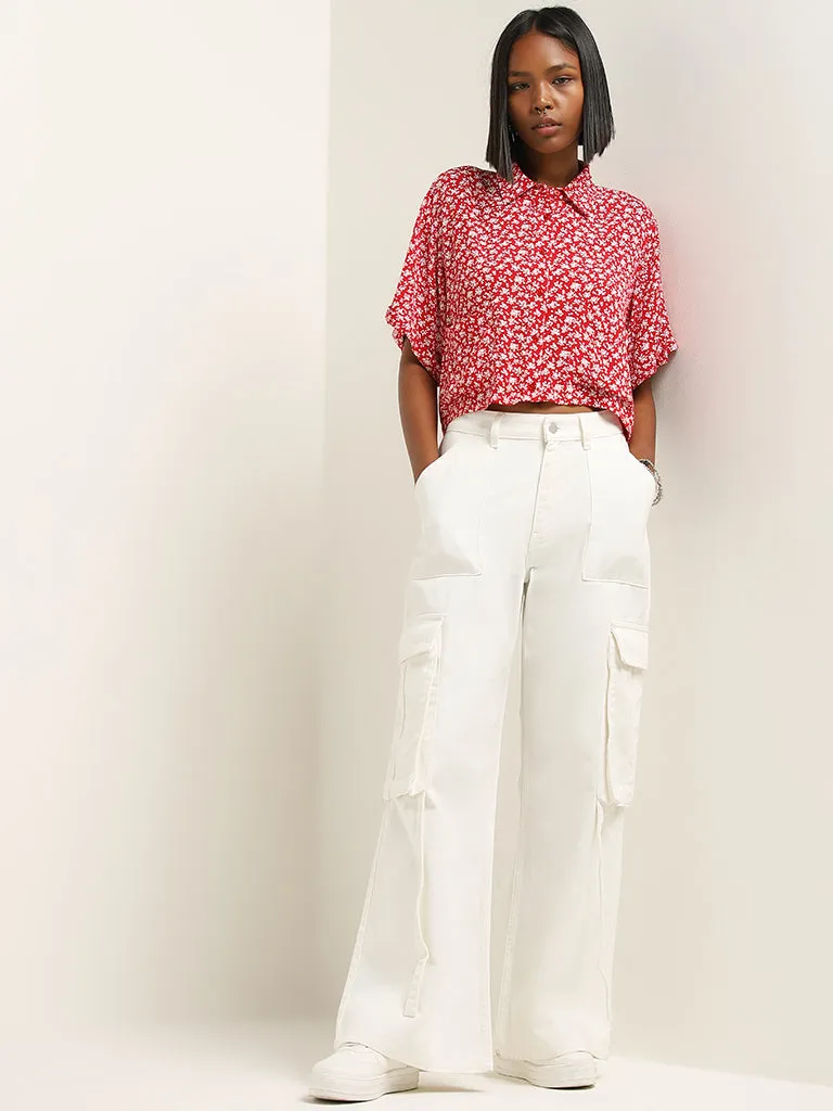Nuon Red Ditsy Floral Printed Shirt