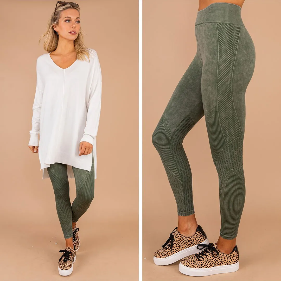 On The Run Olive Green Ribbed Leggings