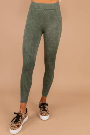 On The Run Olive Green Ribbed Leggings