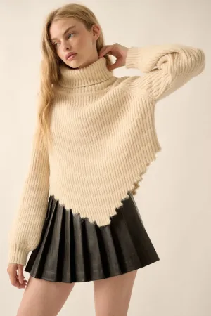 Rib Knit Bandana Hem Turtleneck Sweater