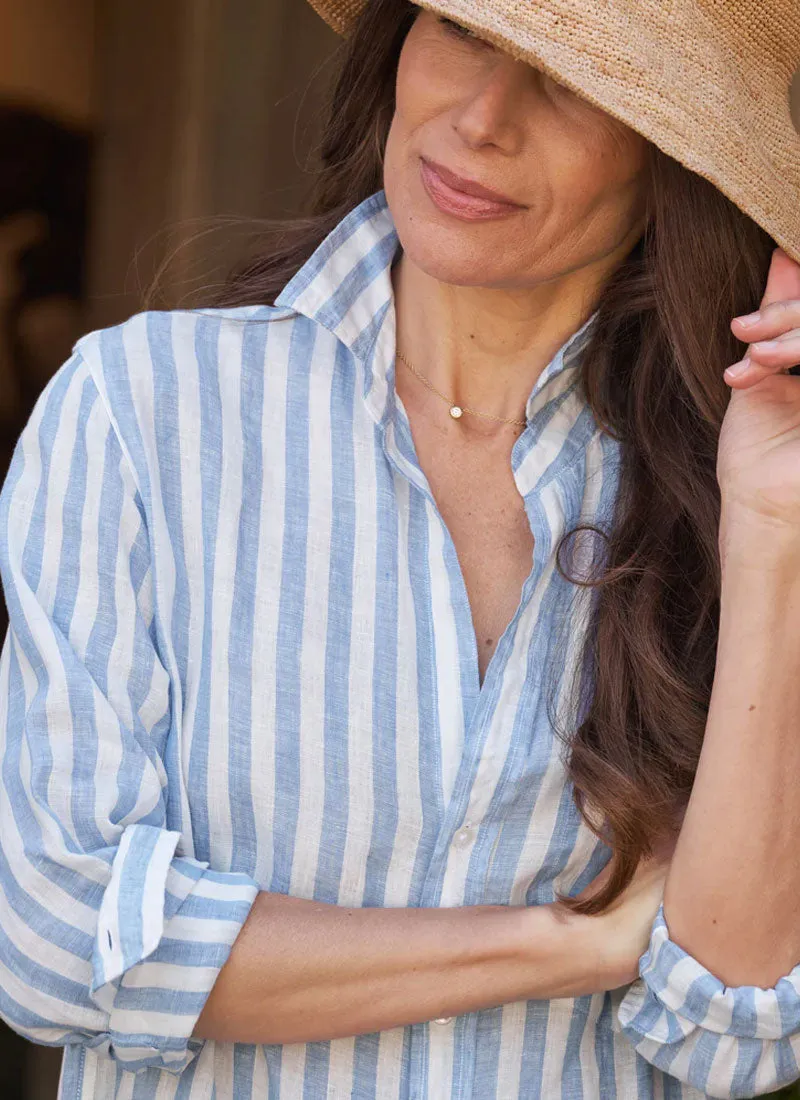 Rory White and Blue Stripe Linen Maxi Shirtdress
