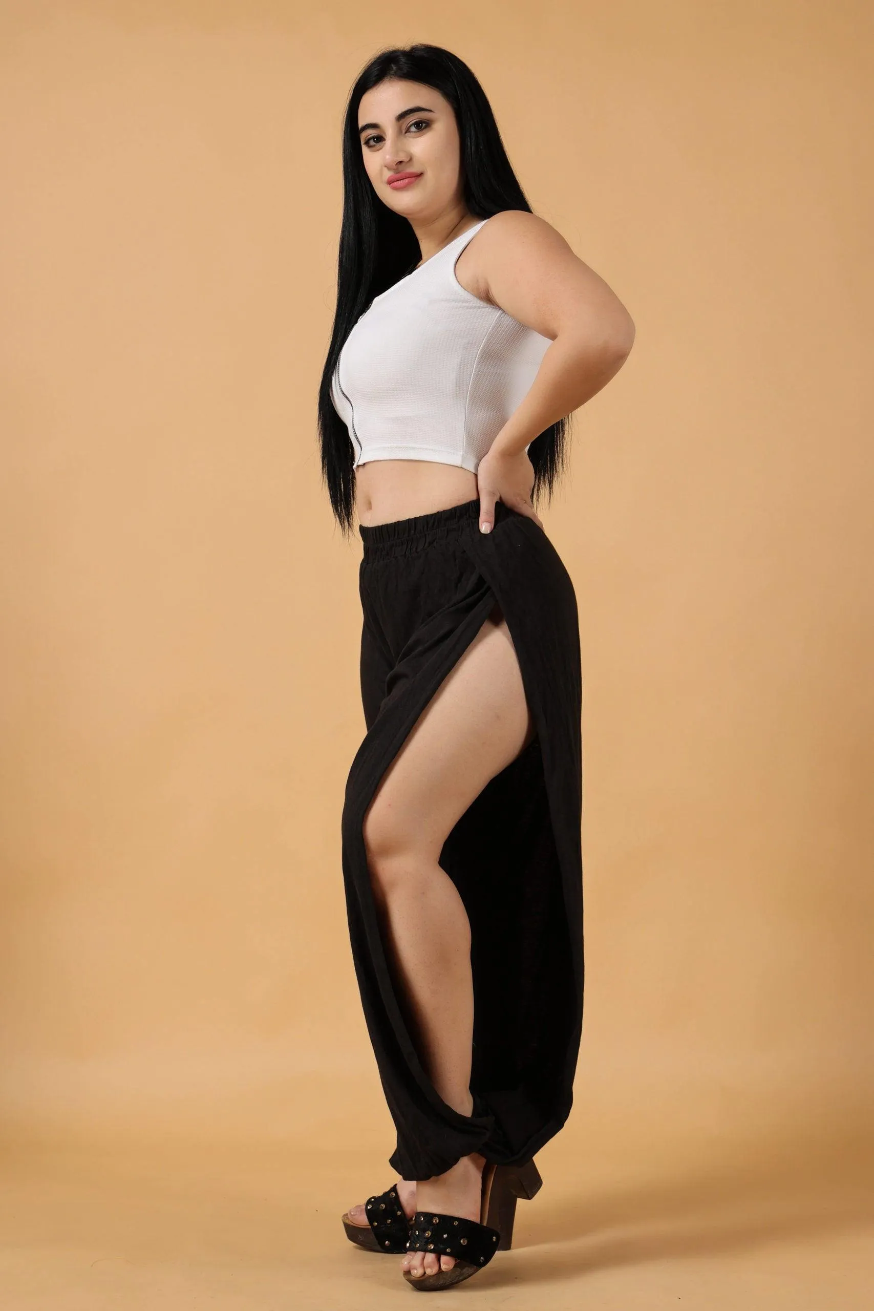 Solid Side Slit Bottom Tie Pyjamas