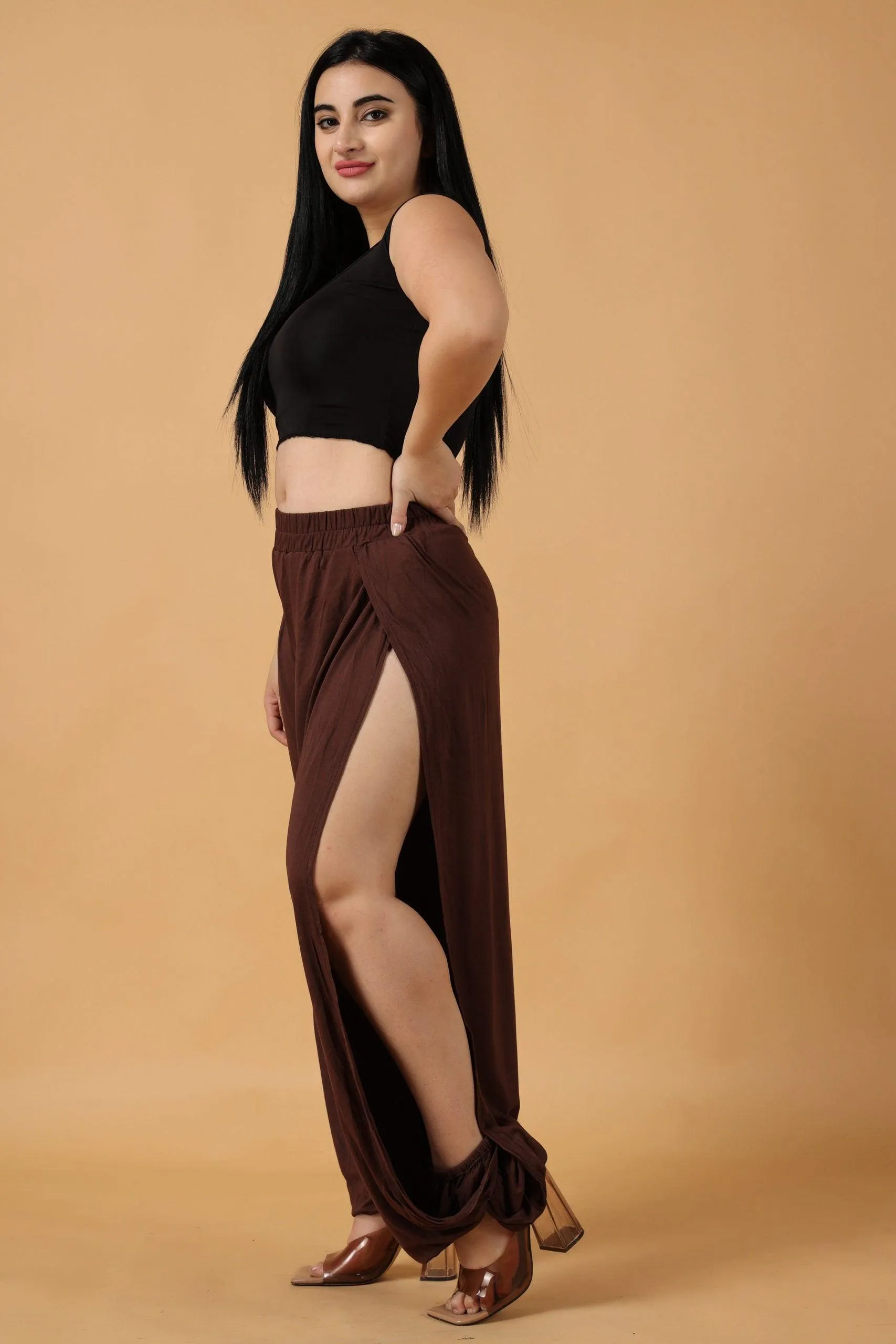 Solid Side Slit Bottom Tie Pyjamas