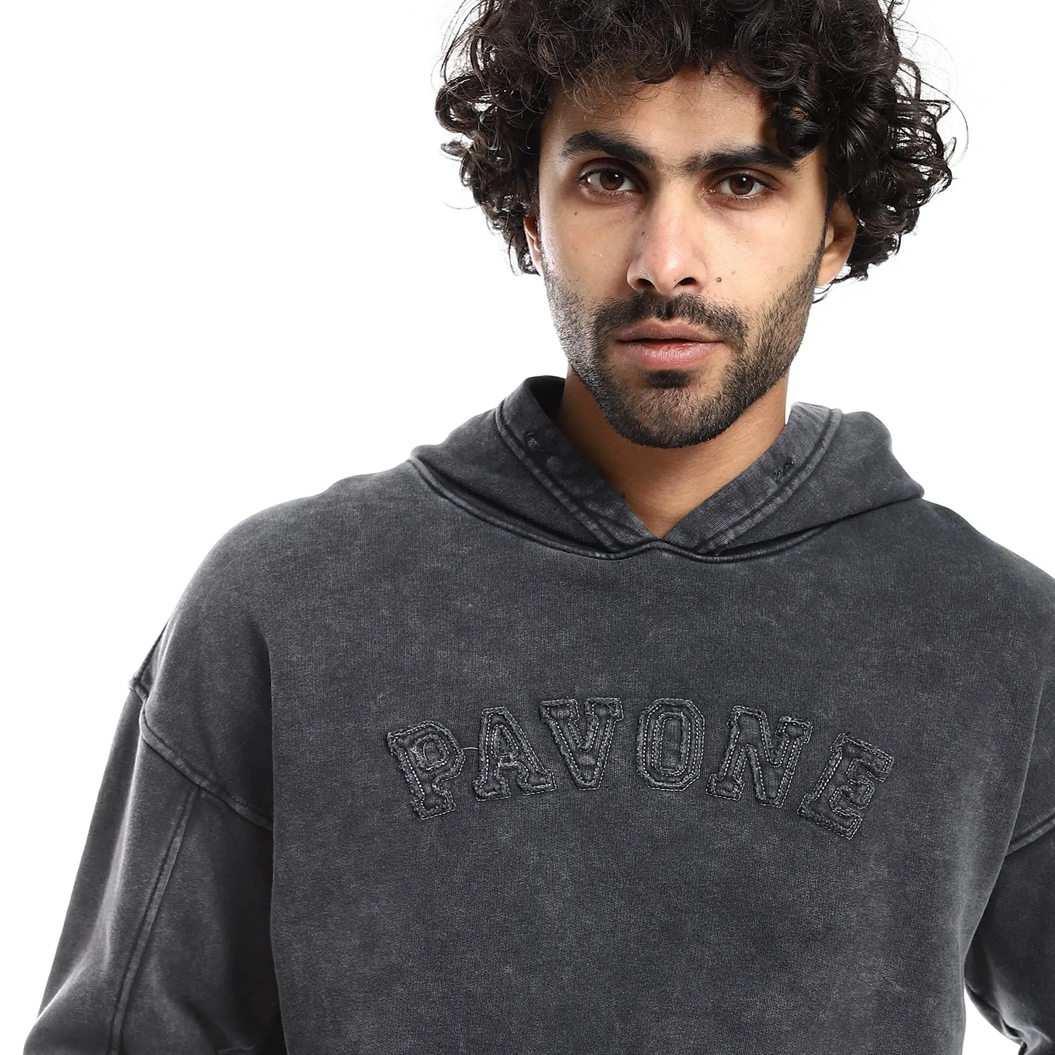 Washed Hoodie With Front Pocket - Pavone
