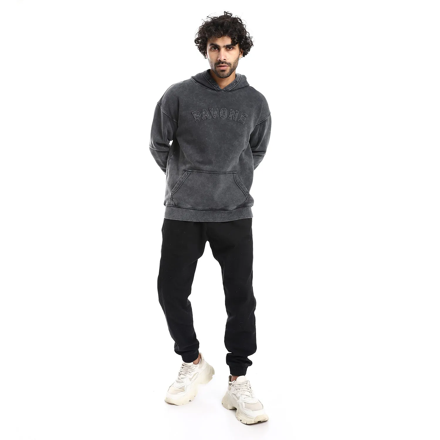 Washed Hoodie With Front Pocket - Pavone