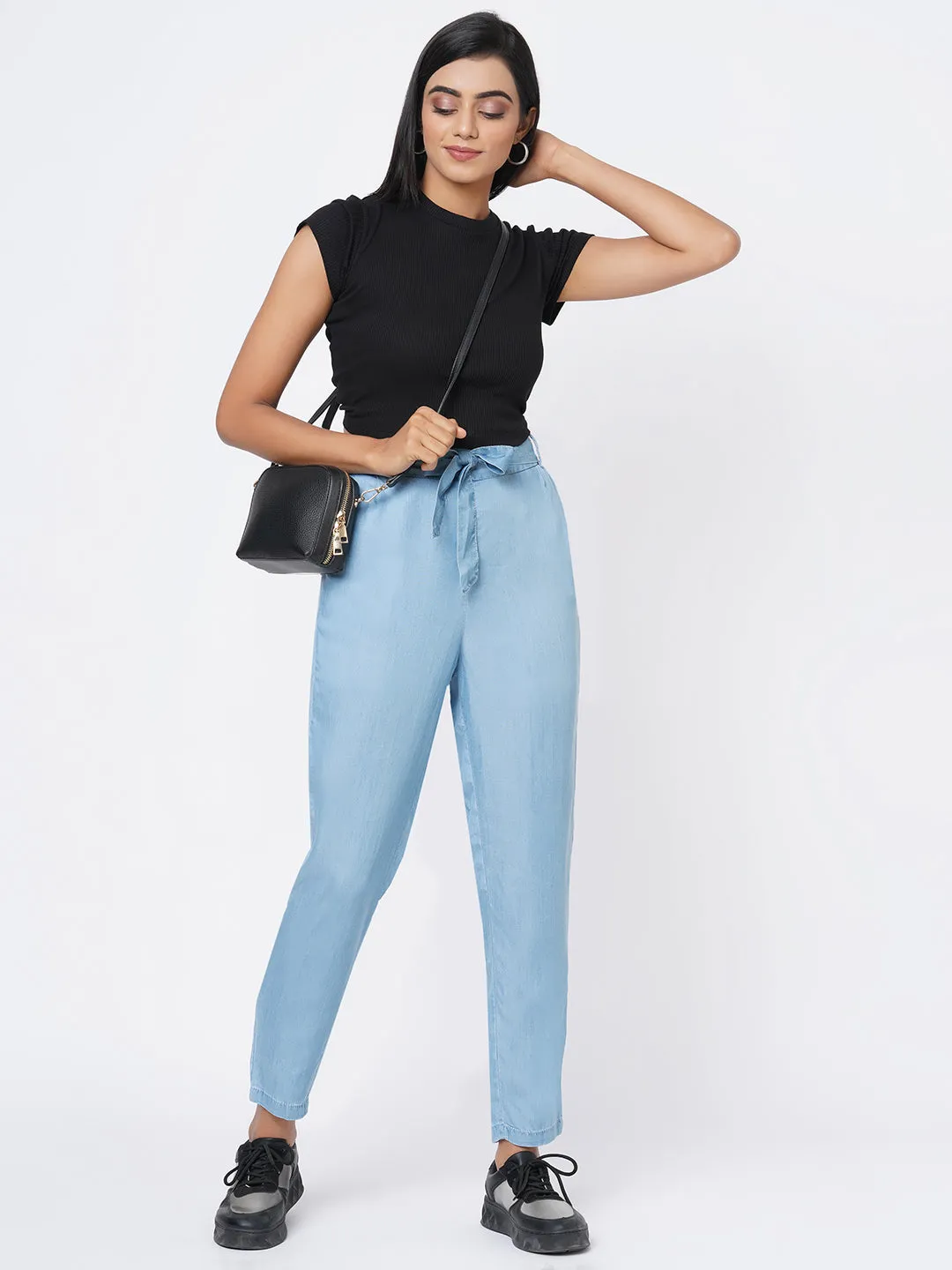 Women High-Rise Comfort Paper Bag Pants