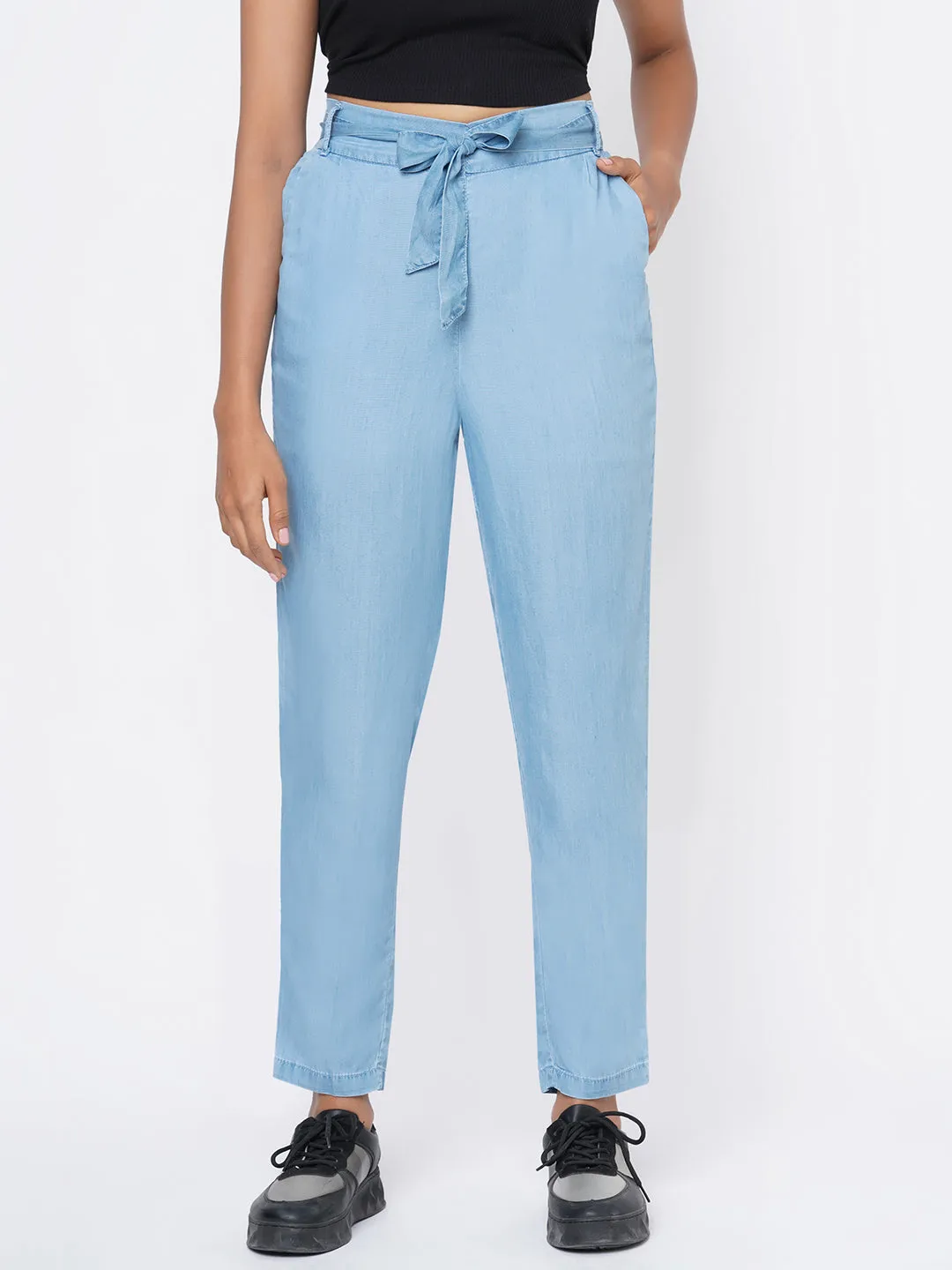 Women High-Rise Comfort Paper Bag Pants