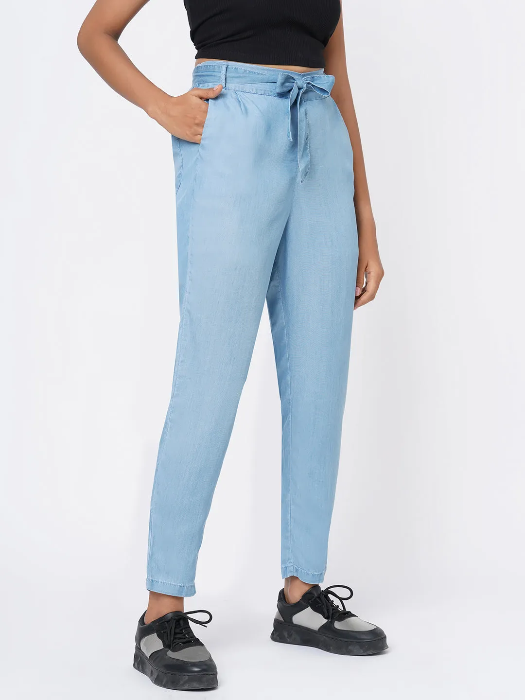 Women High-Rise Comfort Paper Bag Pants