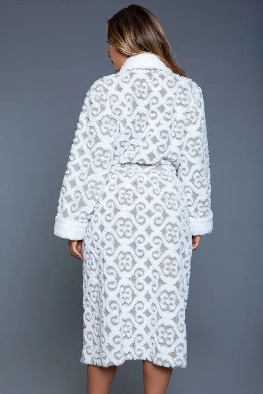 Womens Cozy White/Grey Kimmie Robe