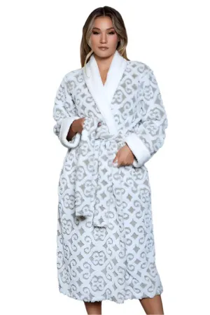 Womens Cozy White/Grey Kimmie Robe