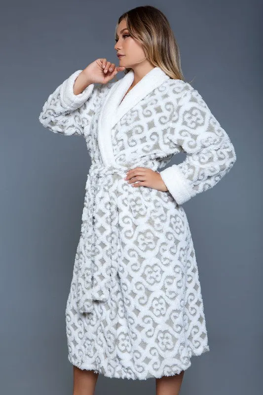 Womens Cozy White/Grey Kimmie Robe