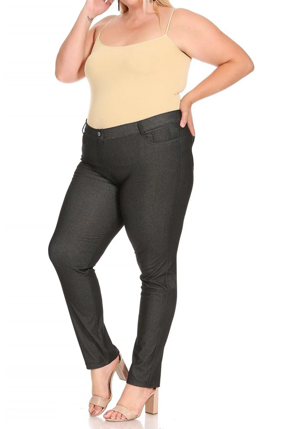 Women's Plus Size Comfy Slim Pocket Jeggings Jeans Pants with Button Pack of 2